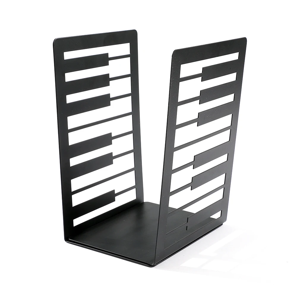2pcs Black Piano Key Bookends Heavy Duty Iron Bookends Storage Rack Iron Home Desk Racks For Book Lovers Organise Desktop Tools book organizer book holder book stand