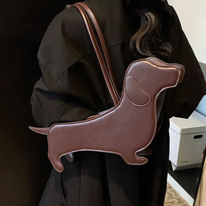 INS Three-dimensional Dachshund Shoulder Bag PU Leather Retro Handbag Korean Design Underarm Bag Purse and Handbag Designer Bag