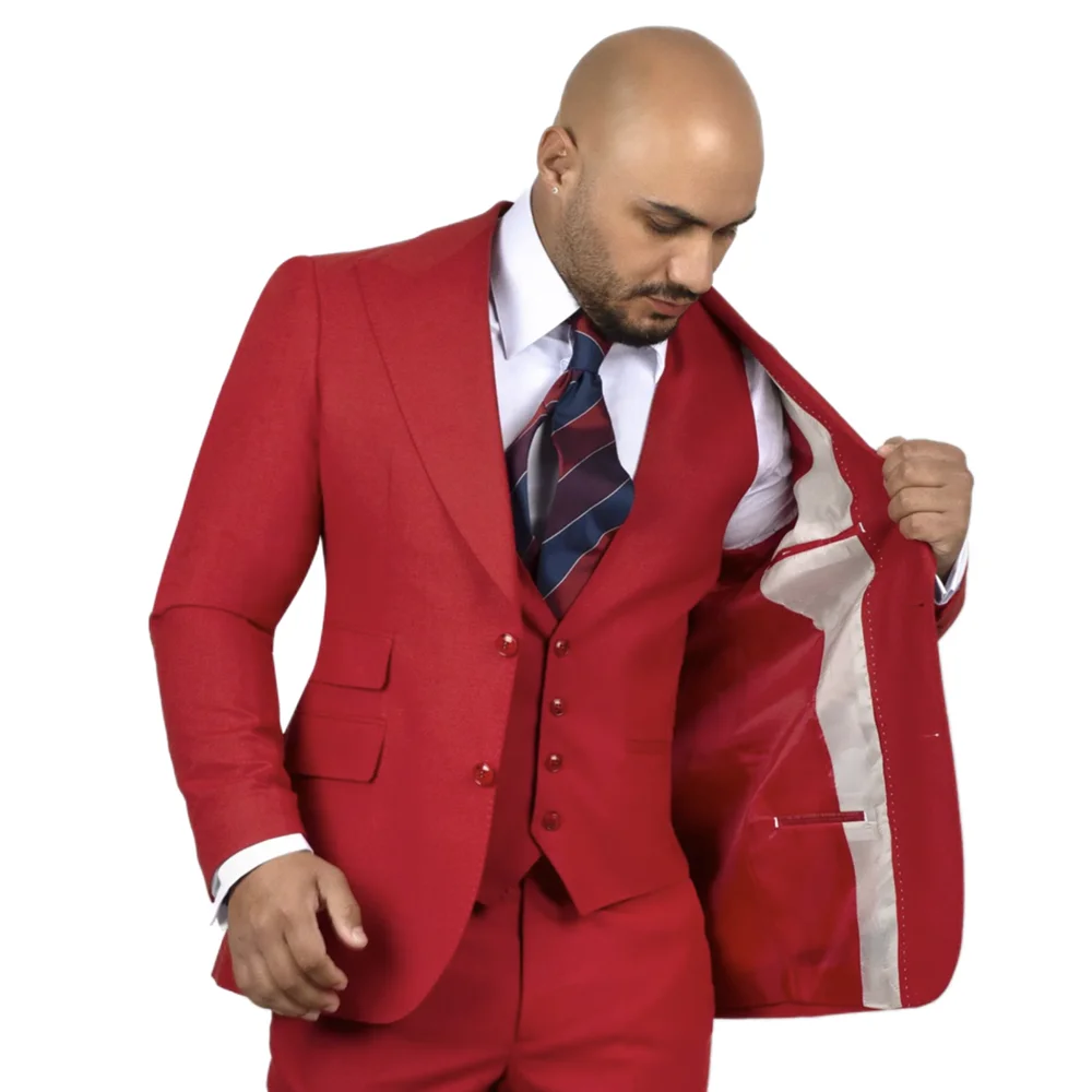 

Classic Red Solid Color Men Suits Slim Fit 3 Piece Vest Blazer Pants Sets/Tailor-Made Wedding Prom Male Coat/Casual Daily Outfit