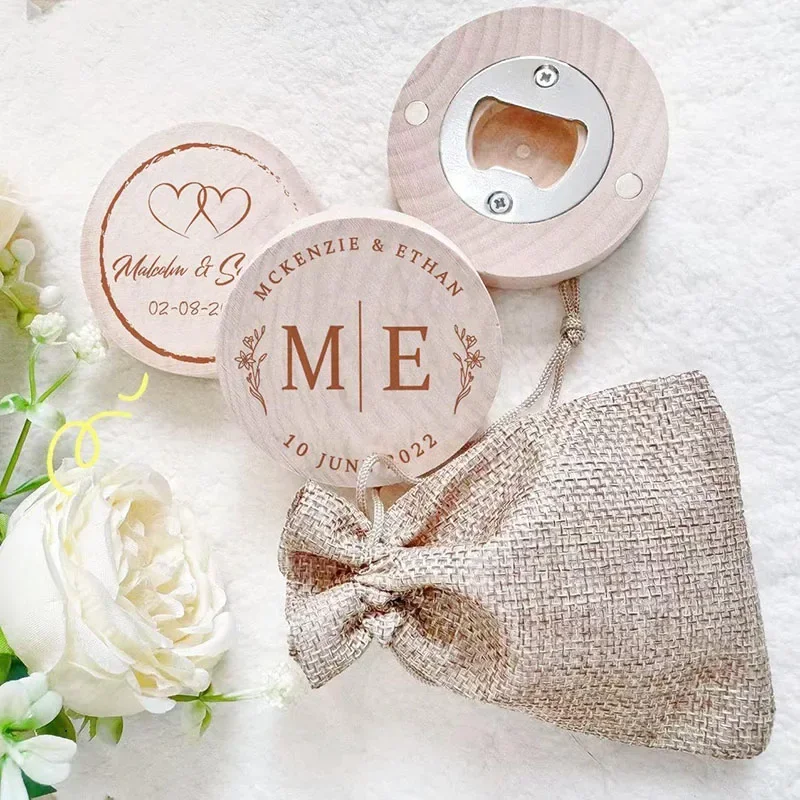 Personalised Wooden Bottle Opener Engraved Magnetic Wooden Round Opener Bridesmaid Wedding Favors Custom Baptism Christmas Gift