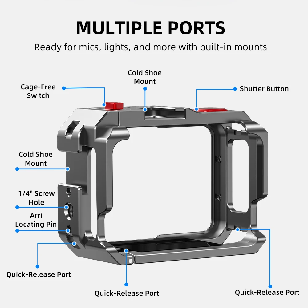 Flymile Cage Metall-Schutzhülle für Insta360 GO Ultra, Zubehör, Rahmenkäfig, Kaltschuh, Multifunktions-Erweiterungshalterungen – Detail 4