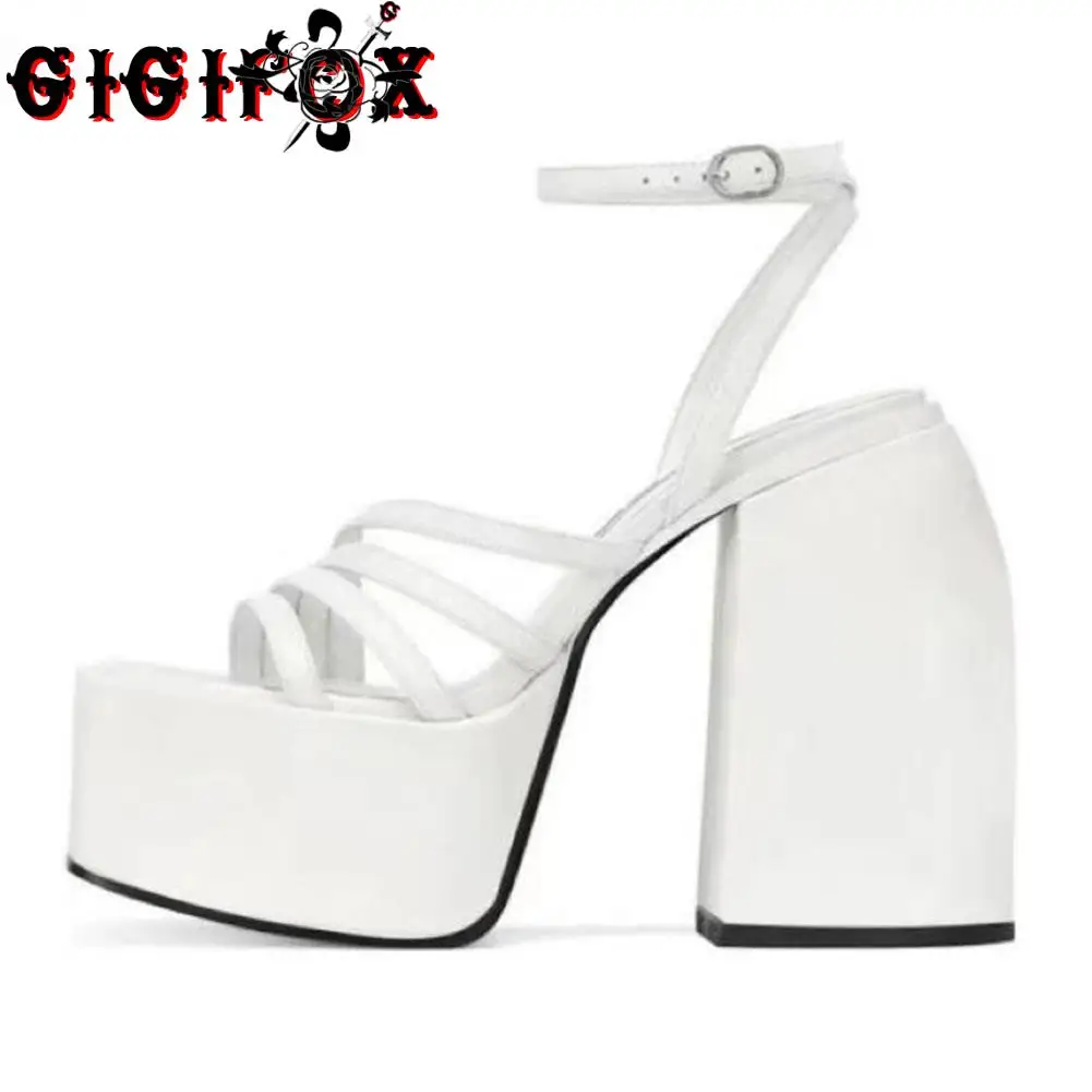 GIGIFOX Brand New 2022 Big Size 43 Summer White Goth High Heels Sexy Party Chunky Platform Sandals Shoes Women 