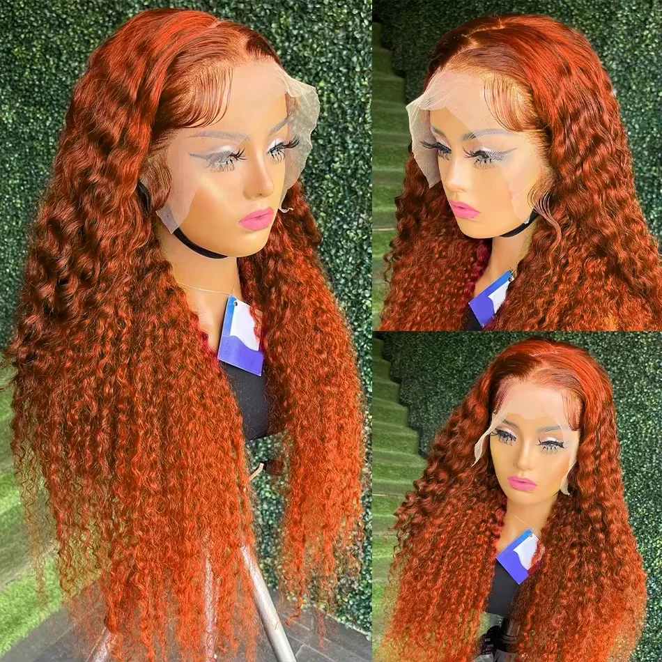 30 Inch Human Hair Wig Human Hair Extensions Lace Front Wig Human Hair Wigs Front Lace Wig Ginger Orange Water Wave 13x4 HD Lace Frontal Deep Wave 350 Colored HD Brazilian Lace Front Wig For Women
