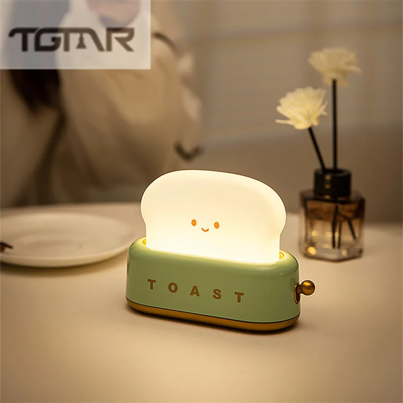 2022 Creative LED Bread Maker Night Light USB Charging Dimming Bedside Table Night Light Student Fun Switch Mood Light Girl Gift dinosaur lamp