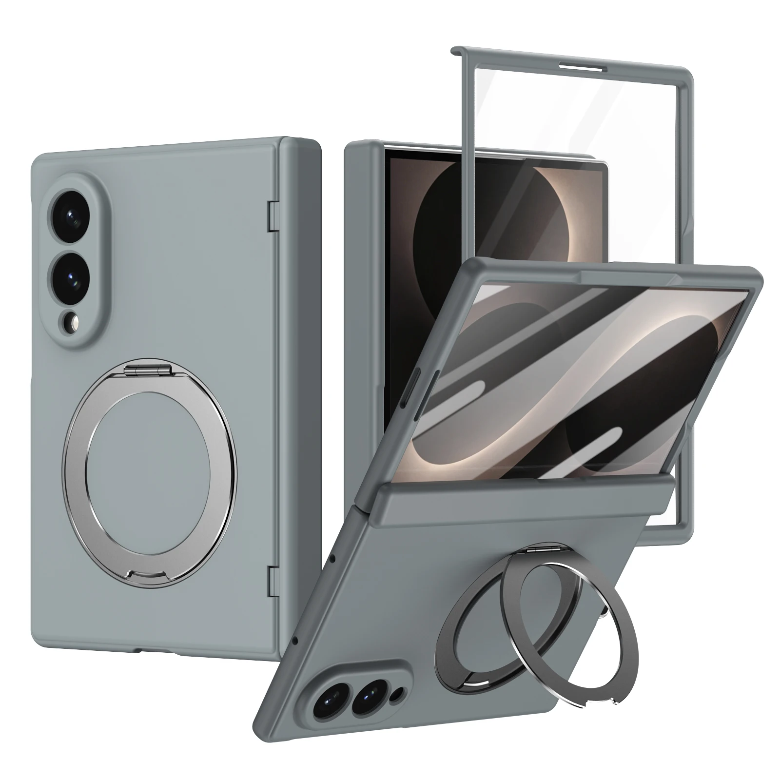 Premium Protective Case with Front Screen Protector, Hinge Guard, Magnetic Ring & Metal Kickstand