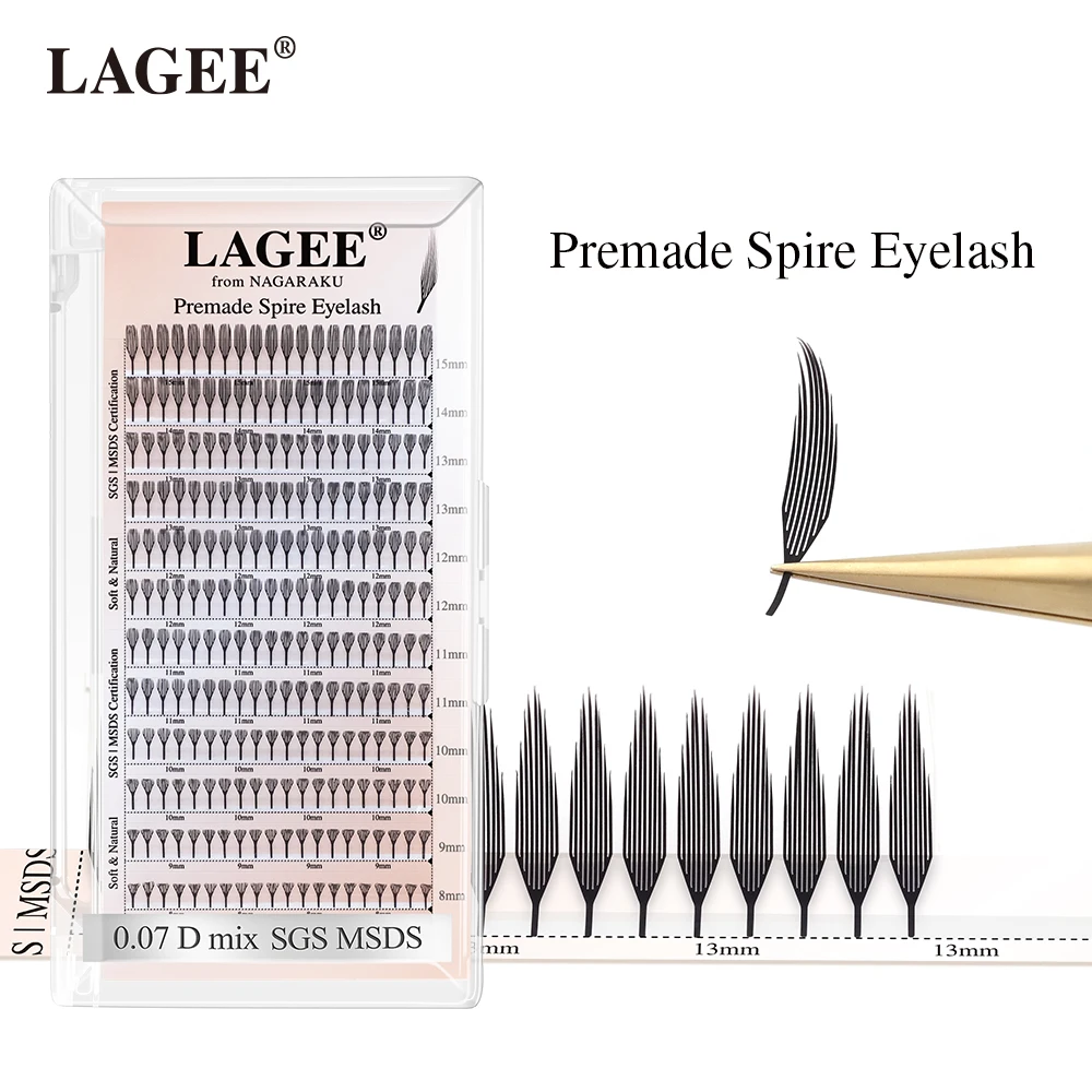 LAGEE Premade Spire Eyelash Extension Bundle Volume Fan Manga Wing Lashes from NAGARAKU Plume Spike Cluster Comic Anime Wet Set