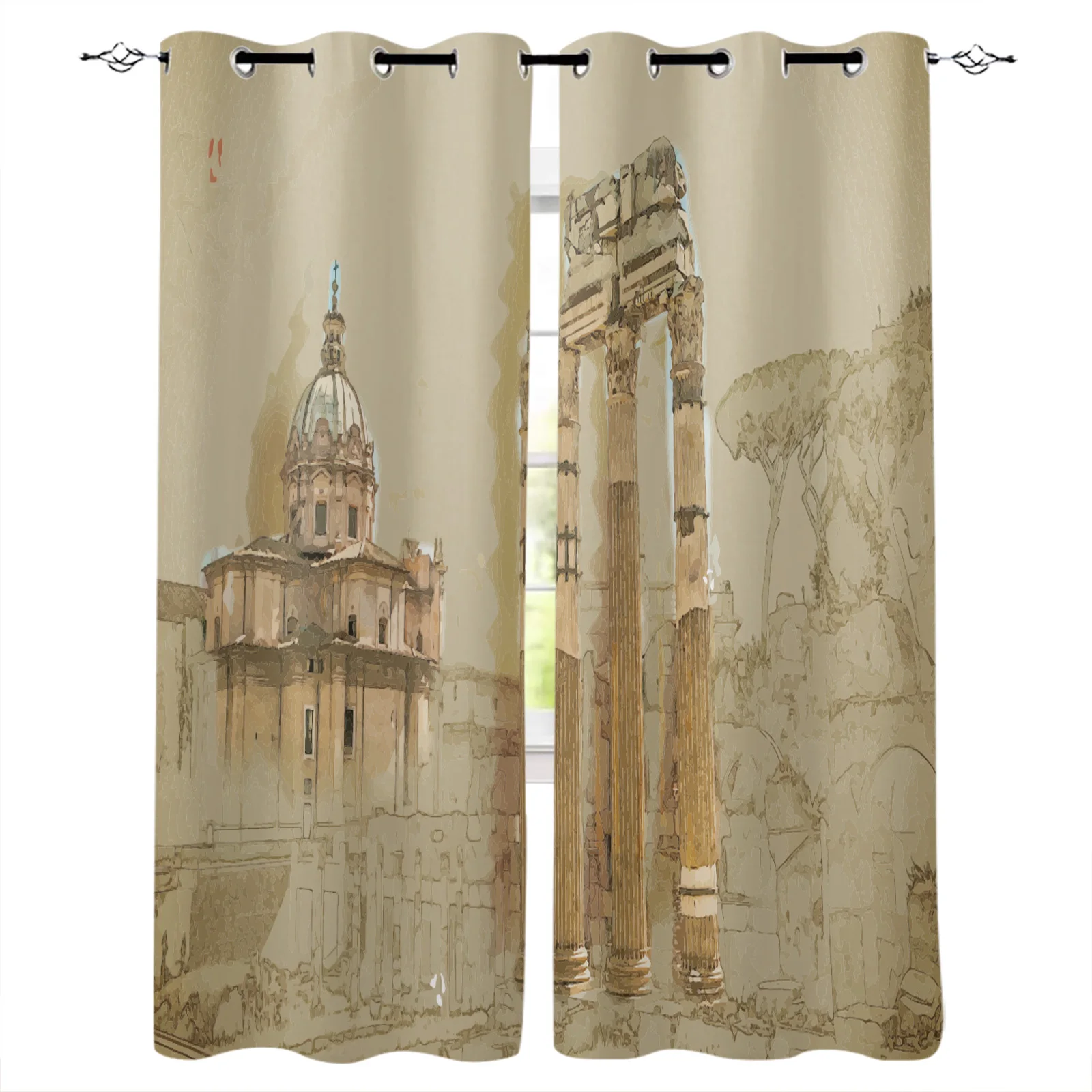 

Old Roman Cultural Sights Blackout Curtains Window Curtains for Bedroom Living Room Decor Window Treatments