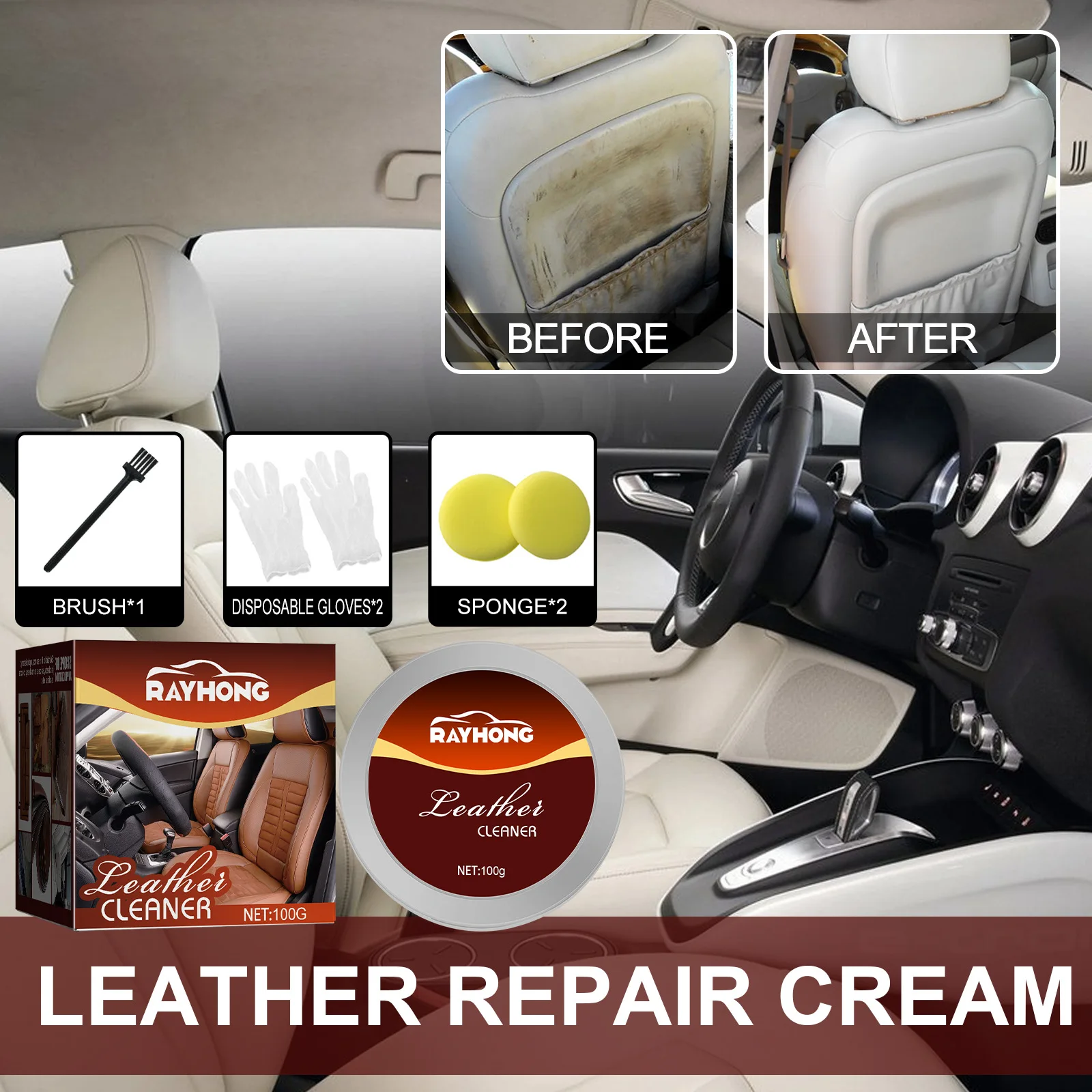 100g Car Care Kit Liquid Leather Skin Refurbish Repair Tool Auto Seat