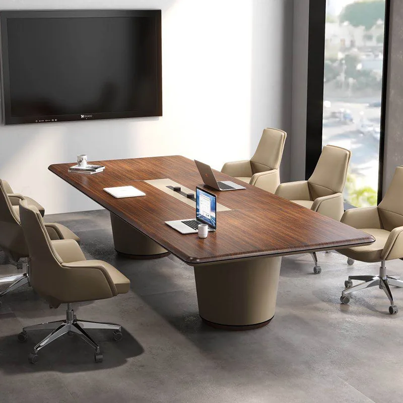 

Conference Table Solid Wood Leather Paint Simple Modern Light Luxury Atmosphere Negotiation Training Table
