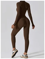 Womens Jumpsuits Long Sleeve Yoga Slim Fit Stretch One Piece Romper Sexy Fitness Female Basic Sportwears Tight Zipper Ladies - Image 3
