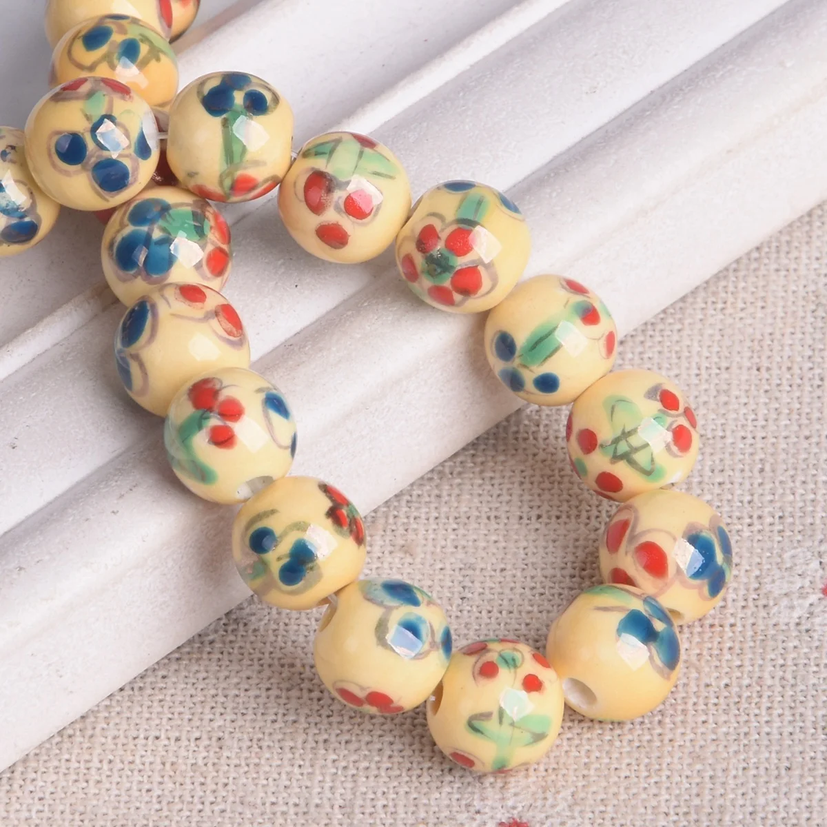 Boutigem 160Pcs Round Porcelain Beads – 8-10.5mm Flower Printed Ceramic Spacer Beads For DIY Jewelry Making (Earrings, Bracelets) - View #2