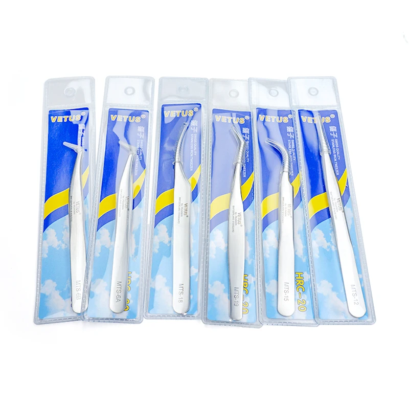New VETUS Eyelashes Tweezers High Precision Stainless Steel Superhard Tweezers Anti-static Lashes Eye Brow Tweezers Watch Tools 6