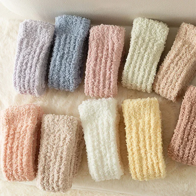 Children Autumn Winter Mid Tube Socks Thickened Coral Fleece Warm Baby Sleep Stockings Solid Boys Girls Kids Home Floor Socken