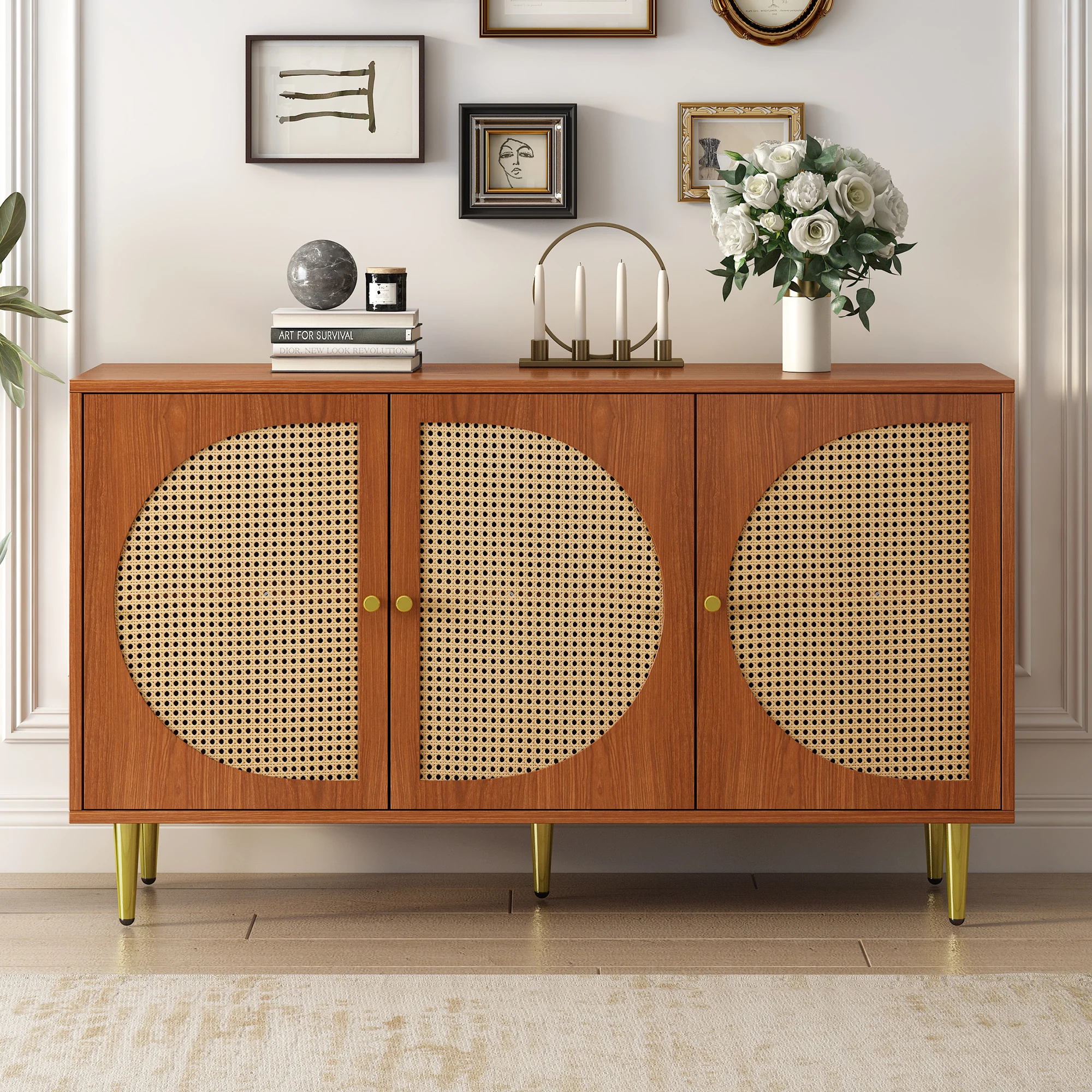 Rattan-Sideboard-Set für das Wohnzimmer – Kombination aus Rattankommode und Schuhschrank, Walnussfarbe – Detail 27