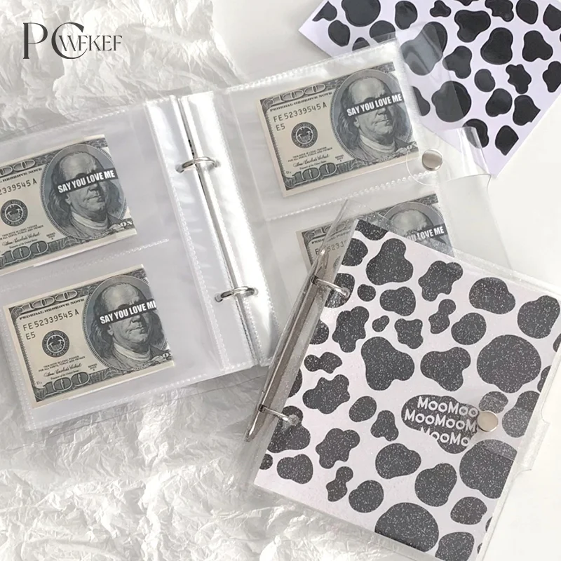 

100 Days Envelope Savings Challenge Couple Milk Pattern Loose-leaf Savings Notebook Saving Money Binder Cash Budget Storage Book