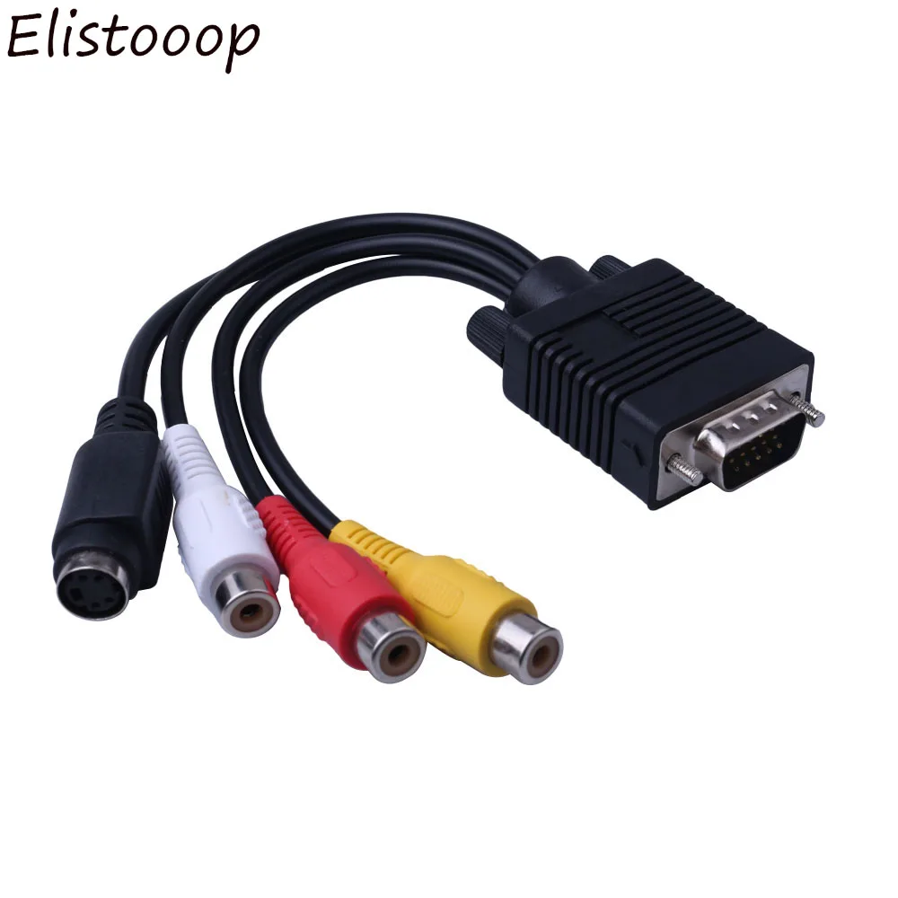 VGA Male to S-Video 3 RCA Jack Female Composite AV TV Out Adapter Converter Connector Video Cable for Laptop PC HDTV