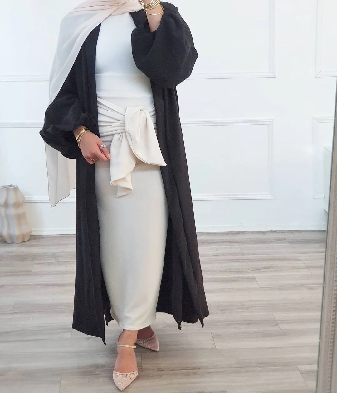 Satin Abaya Kimono Turkey Abayas for Women Dubai Muslim Fashion Hijab Dress Balloon Sleeve Islam Clothes Outfits Cardigan Kaftan