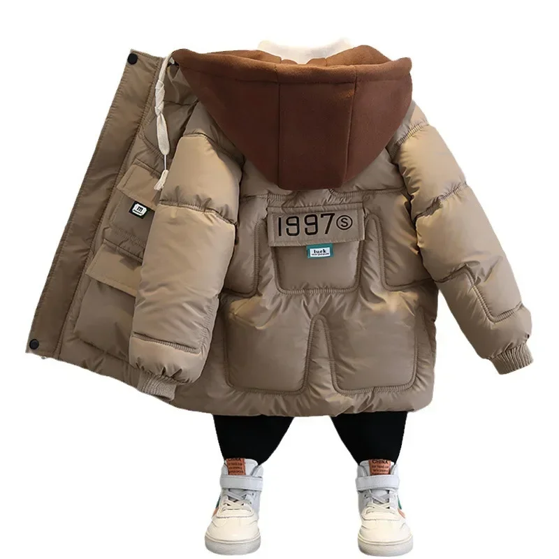 -30℃ Winter Thick Down Jacket Boys Plus Velvet Warm Hooded Cotton Coat Children Clothing Kids Cotton-Padded Parka Snowsuit