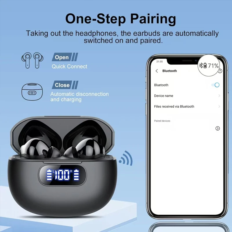 Enhanced Wireless Ear Buds with Smart LED Display and 50H Ultra Playtime for HiFi Sound Experience