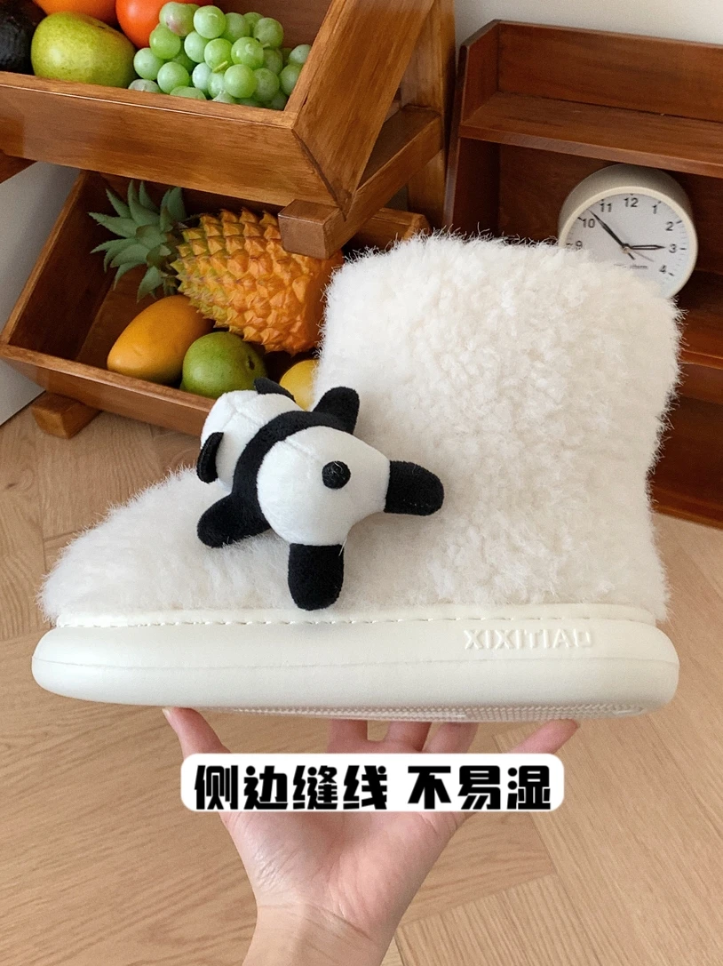 Cute Adorable Lying Down Bear Lamb Wool Cotton Shoes For Women 2023 Winter Casual And Versatile Warm And