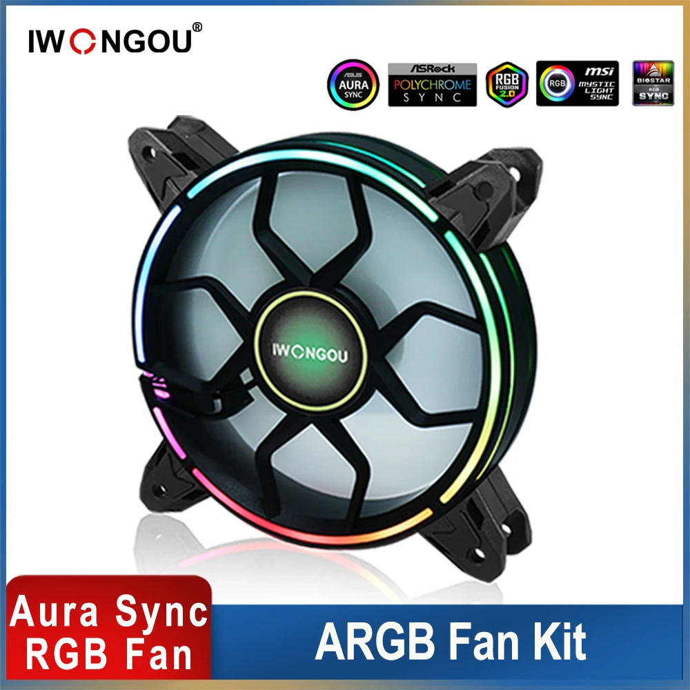 

IWONGOU PC Fan RGB 120mm Aura Sync Cooler Adjustable Speed Adjust LED 12cm Kit 6 In1 Argb Computer Case Cooling Controller