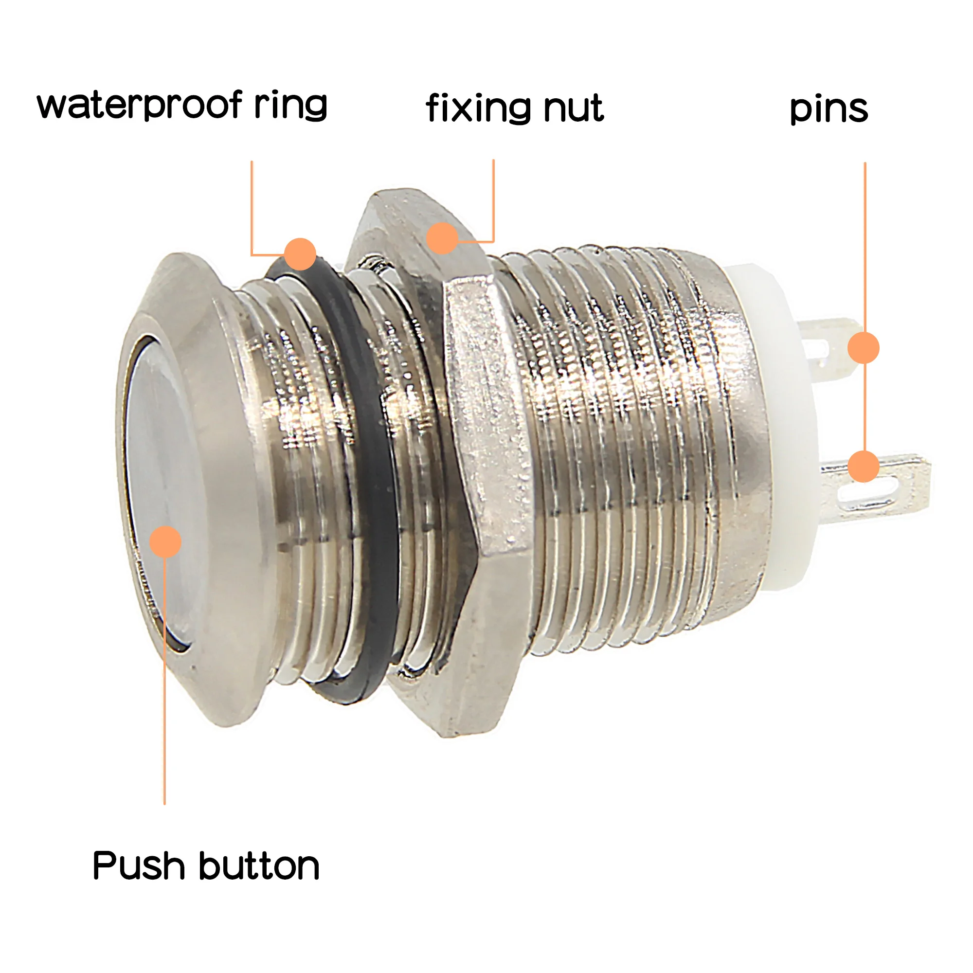 Geekworm 12mm Momentary Metal Waterproof Push Button, Momentary Power ...
