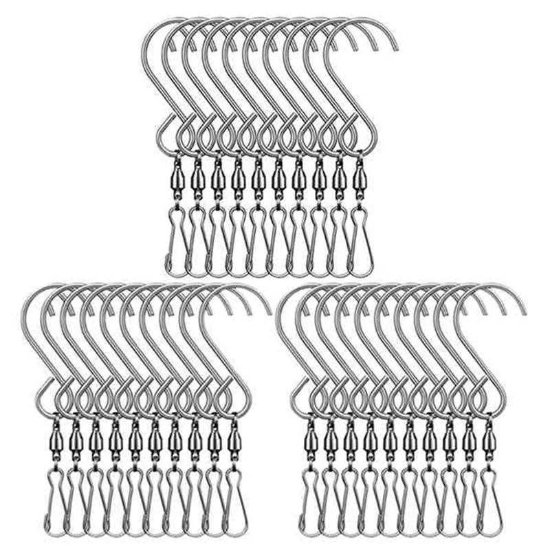 

30 Piece Spinner Clip Hooks Stainless Steel Party Supplies For Hanging Wind Spinner Wind Chime Crystal Twister