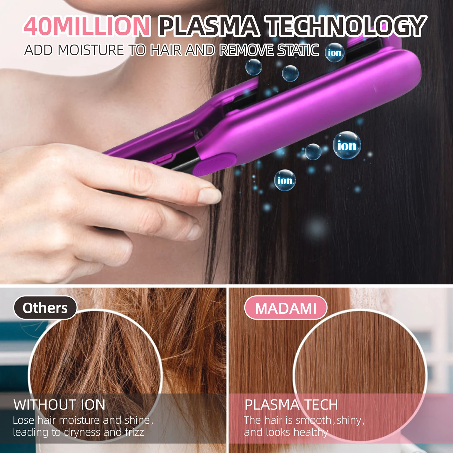 Hair Straightener 500°F Plasma Hair Flat Irons Ceramic Coating Plate Professional Salon Tool Smooth Frizz Dual Voltage 5