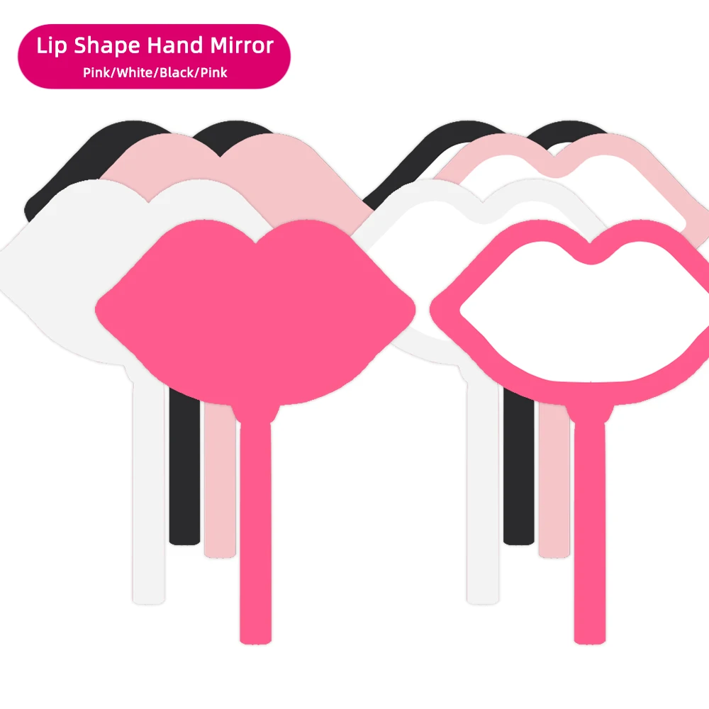 1 Pc Lip Shape Hand Mirror Makeup Cosmetics Lash Salon Home Decor SPA Wig Hair Red Pink White Black Desk Handheld Mirrors