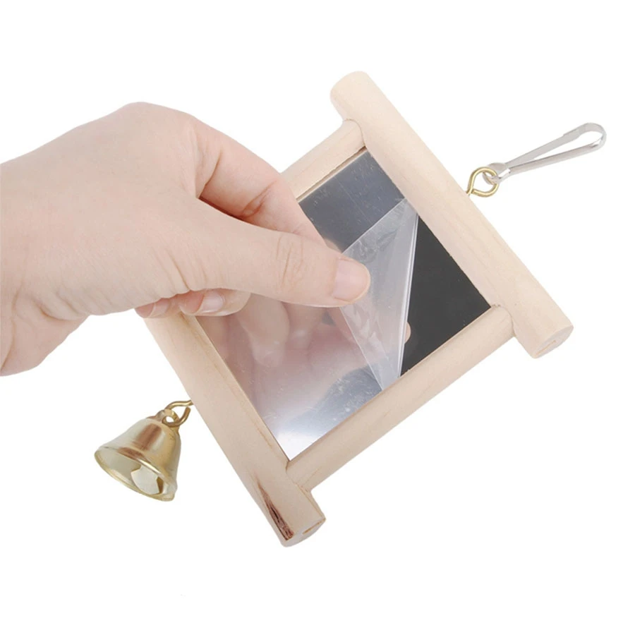 Parrot Bird Mirror Bell Toy Wooden Pet Accessories Parrot Toy Bird Toy 1pc