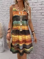 2025 nouvelle mode femmes robe décontracté plage col rond sans manches robe ample été femmes gilet rayé imprimé robe robe d'été 1