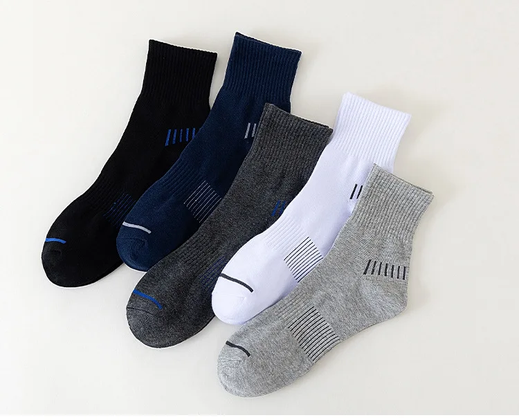 5 Paar Herren-Schlauchsocken aus 100 % Baumwolle, Schwarz, Weiß, Grau, einfarbig, schweißabsorbierend, geruchshemmend, elastisch, Outdoor-Laufsportsocken – Detail 11