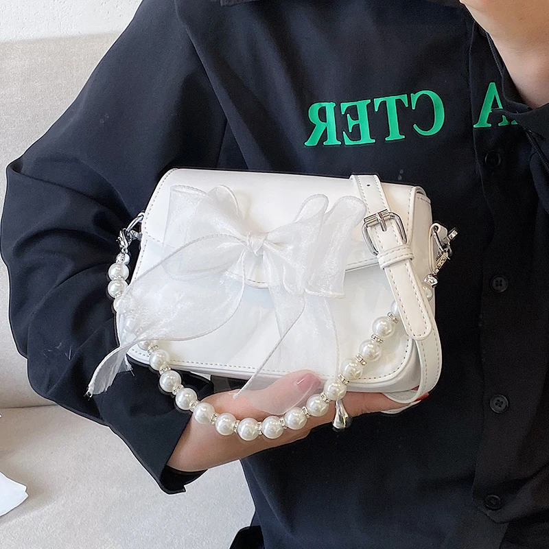 JIAERDI Sweet Bow Lolita Bag Women Harajuku Pearl Chic