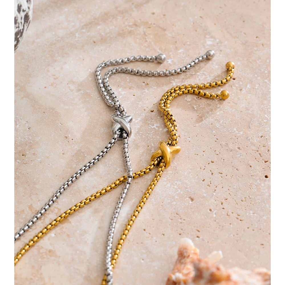Yhpup Adjustable Long Chain Drop Necklace 16K PVD Plated