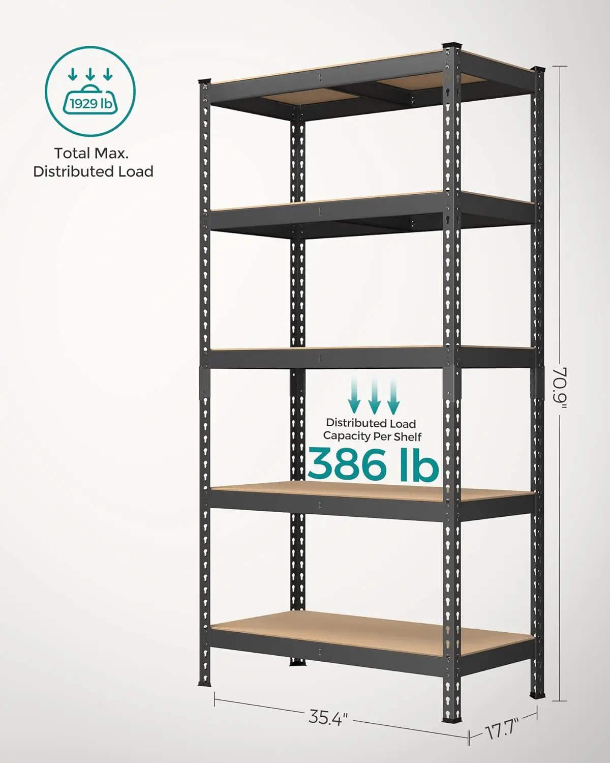 5-Tier Storage Shelves, Set of 2 Garage Storage, Boltless Assembly, Adjustable Shelving Units, 17.7 x 35.4 x 70.9 Inches, Load 3