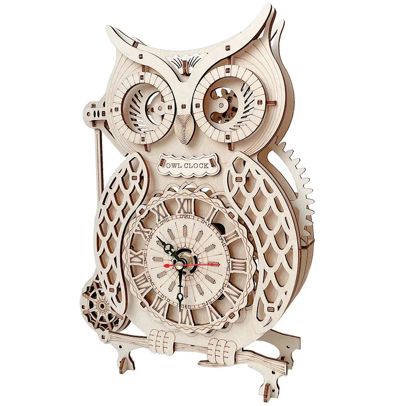 Wooden Puzzle 3D Owl Clock Owl alarm clock  