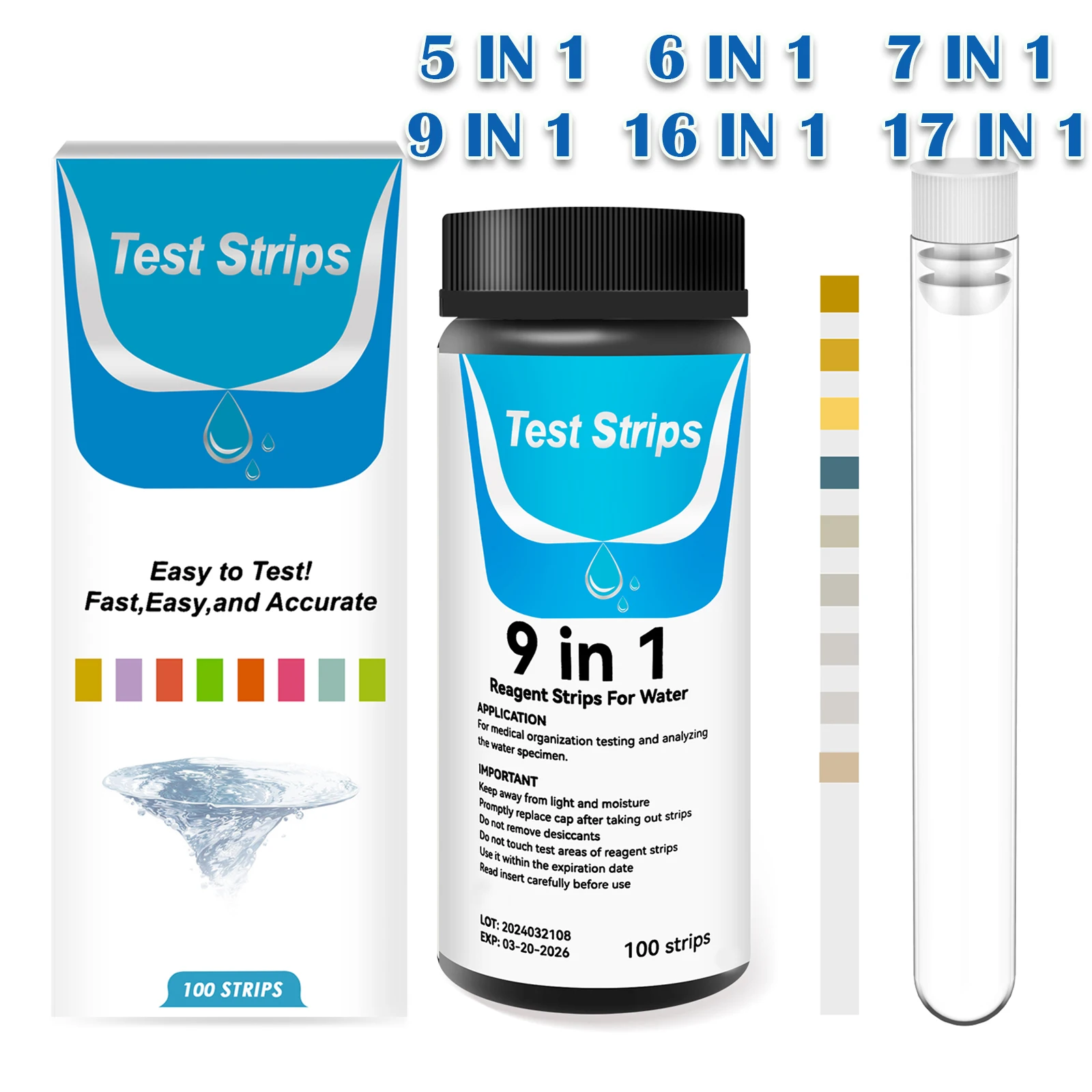 100Pcs 5-17 IN 1 Aquarium Test Strips Fish Tank Test Kit Tube Aquarium Pond Water Testing Iron Copper Nitrate Nitrite aquarium test strips aquarium water quality testing agent