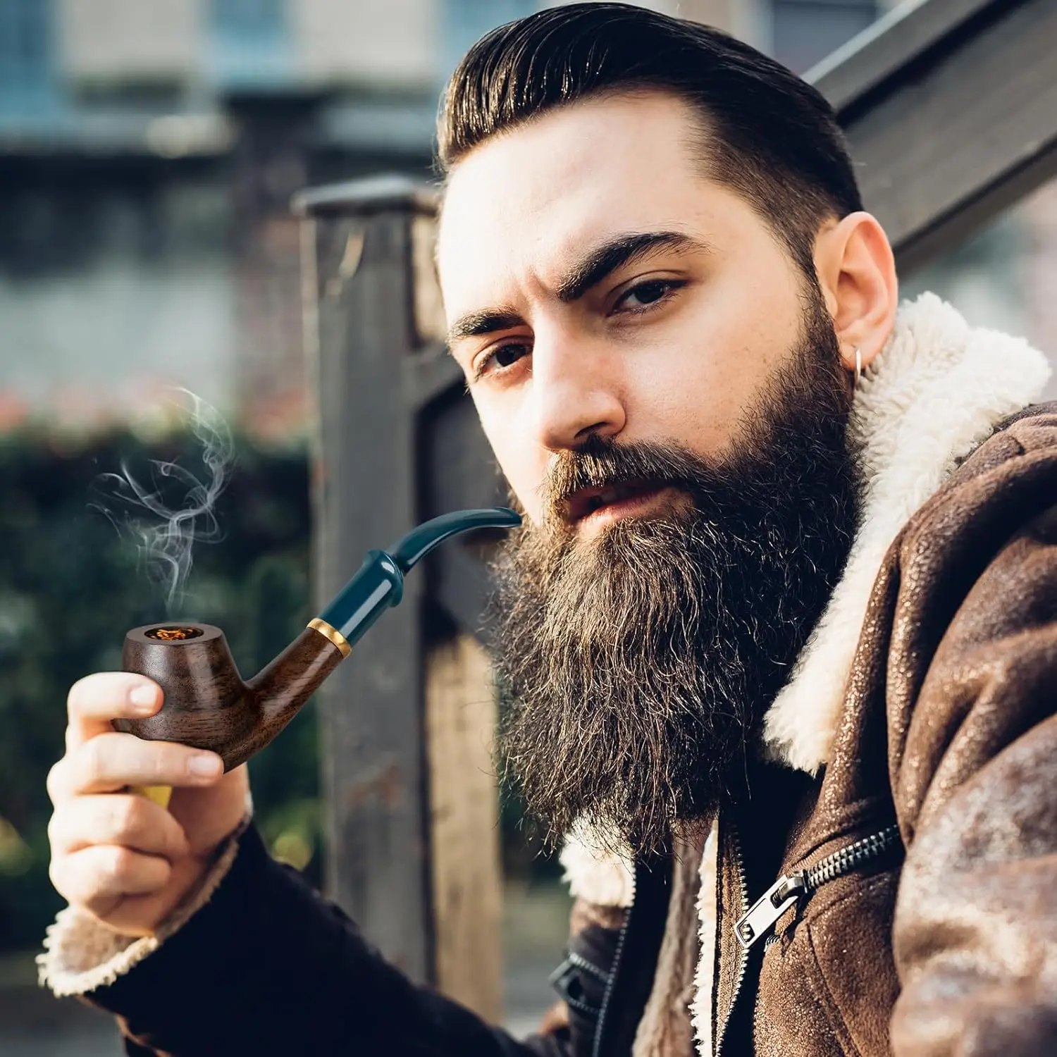 Smoking Accessories Tobacco Pipe Tobacco Smoking Accessories Smoking Pipe Filters Herb Smoking Pipe Smoking Pipe Ebony Wood Pipe Set with PU Leather Travel Pipe Pouch Replaceable Stem Pipe Filters and Smoking Accessories