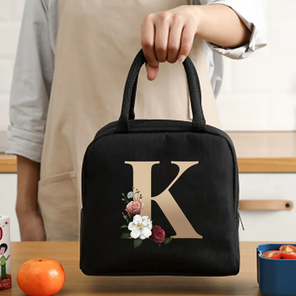 Lunch Bag Cooler Tote Portable Insulated Thermal Canvas Bag Food Picnic Unisex Travel  Lunchbox Organizer Bags Gold Letter Print
