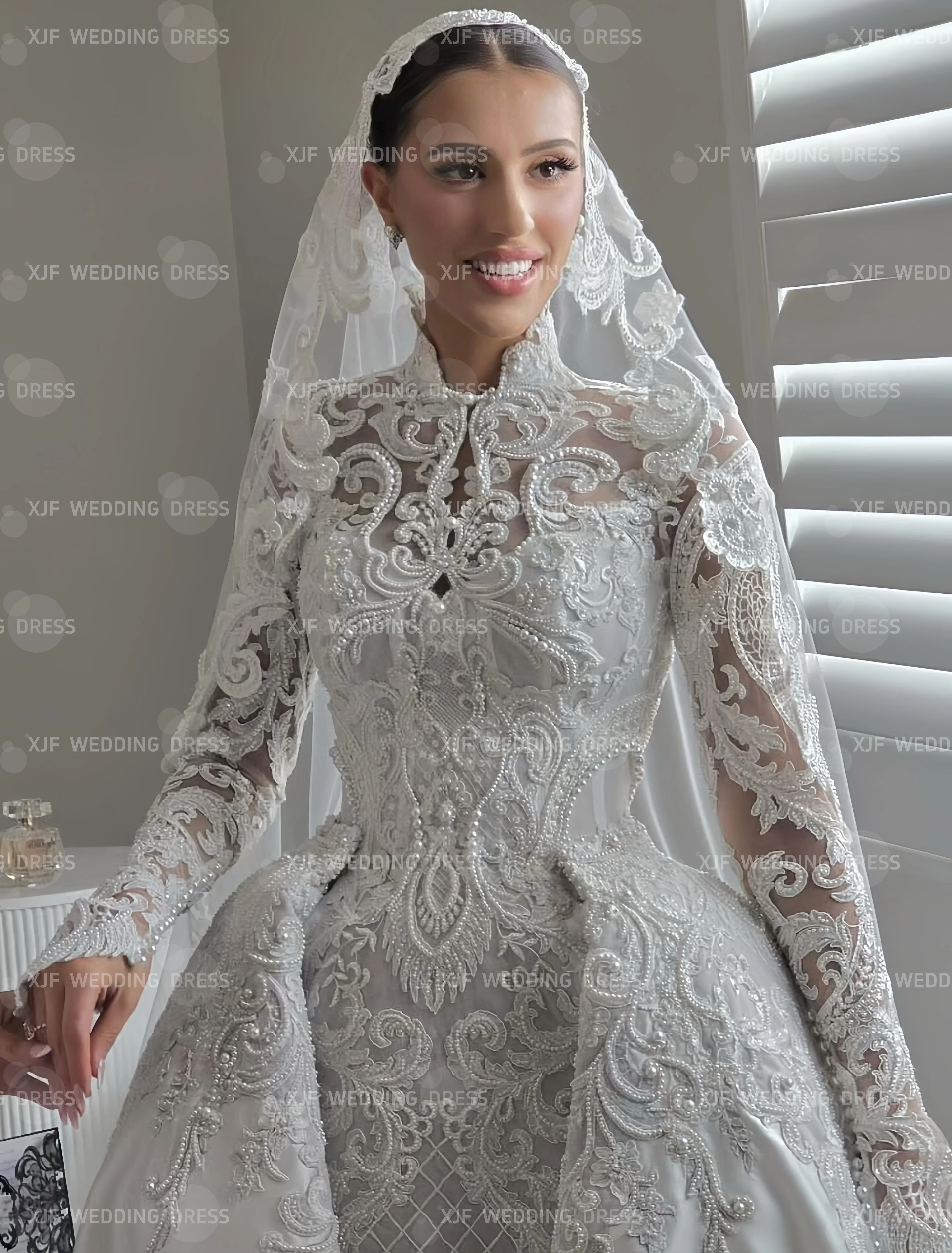 Customzied High Collar Long Sleeve Mermaid Detachable Tail Lace Wedding Dress Vestidos De Novia Amanda Novias Amanda Novias Offi