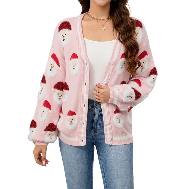 【추천】여성용 크리스마스 가디건 스웨터 부드러운 휴일용 긴 소매 크리스마스 니트 스웨터