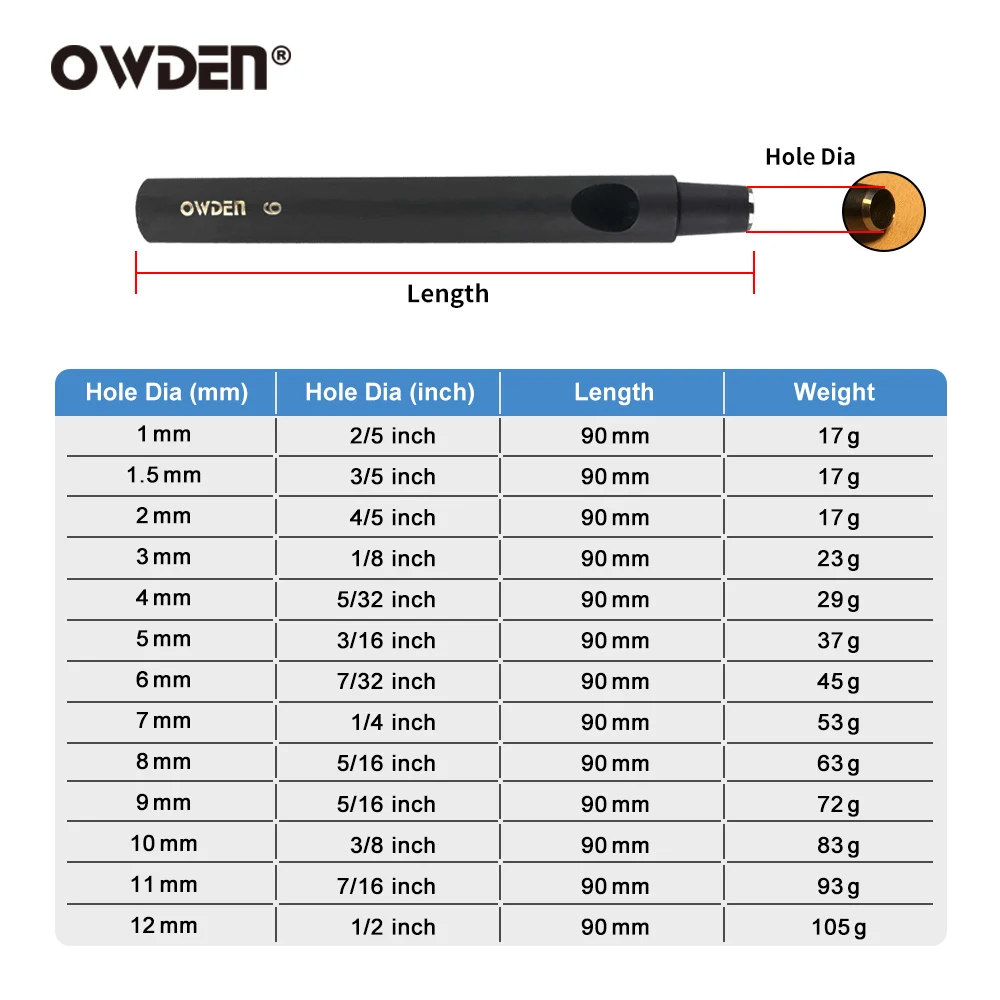OWDEN 13개 가죽 중공 구멍 펀치 세트 도구 1-12mm 샤프 커팅 펀처