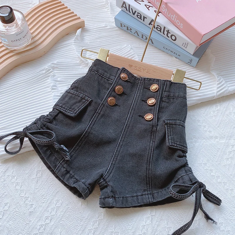 Cute Shorts Kids Clothing Girls Shorts Summer Dress New Korean Children Drawstring Button Jeans Fashionable Hot Pants
