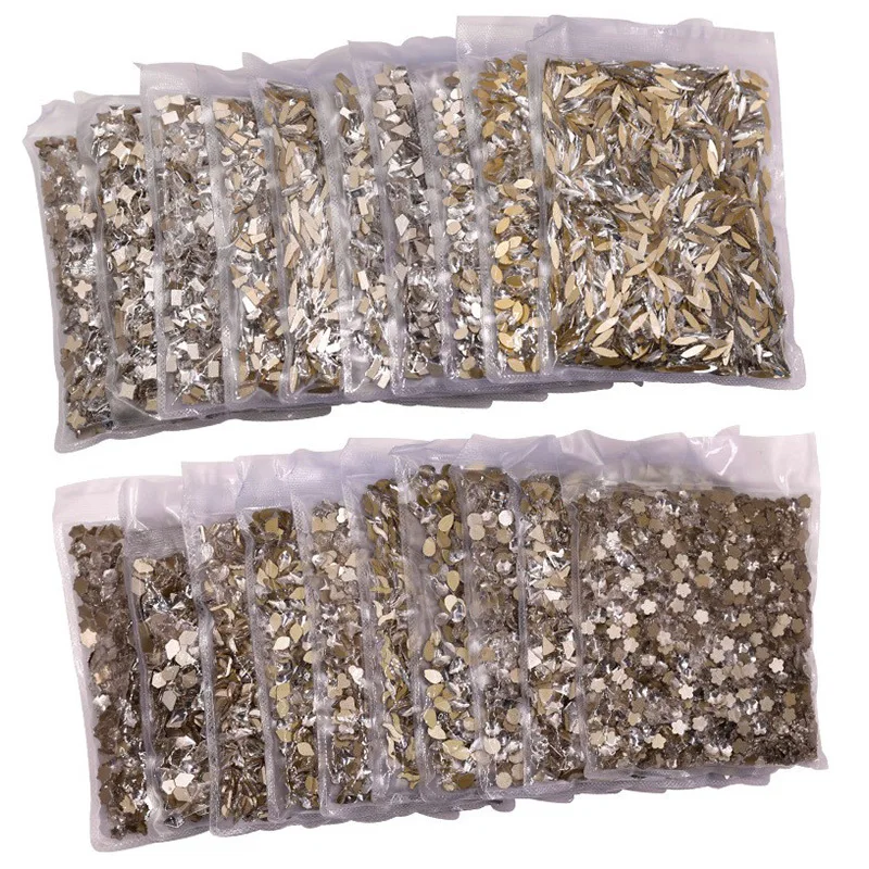 VDD P501-P540 유리 크리스탈 라인석 플랫백 스트라스 모양 글리터 스톤, 네일 아트용 DIY 공예 장식, 1440 개 도매