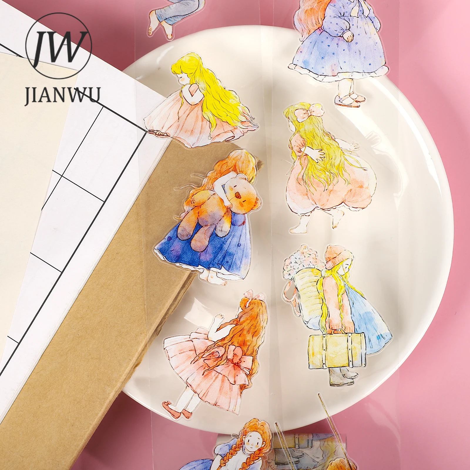 JIANWU 50mm * 600cm 귀여운 소녀 재미 있은 캐릭터 풍경 재료 콜라주 PET 테이프 크리 에이 티브 DIY 저널 스크랩북 편지지