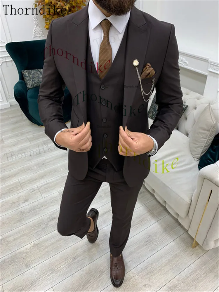 

Свадебный костюм Thorndike, индивидуальная одежда для жениха, 3 предмета, Блейзер, жилет, брюки, мужской костюм с пиковым отворотом, мужские костюмы, облегающие деловые костюмы