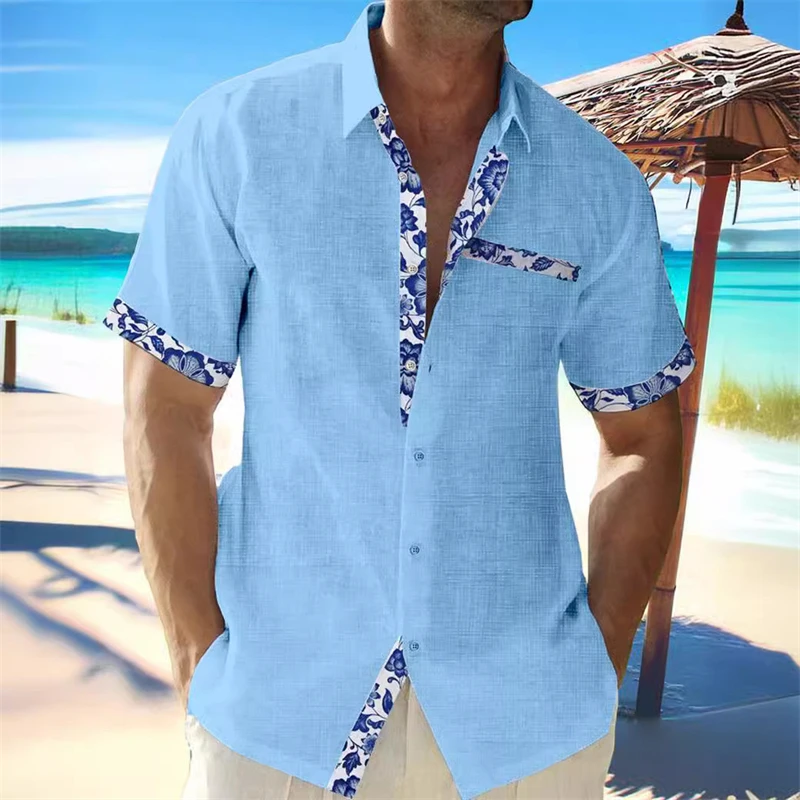 

Men's shirt Hawaiian shirt short -sleeved shirt outdoor resort rinse short -sleeved clothing soft fabric super large size 6xl