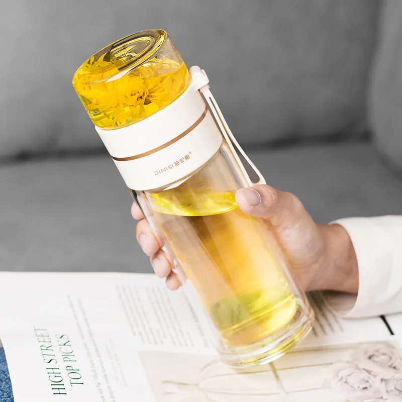 Cute Creative Transparent Bubble Tea Insulation Hot Water Bottle Tea Water Separation Glass Thermos Bottle Cup and Mug Drinkware