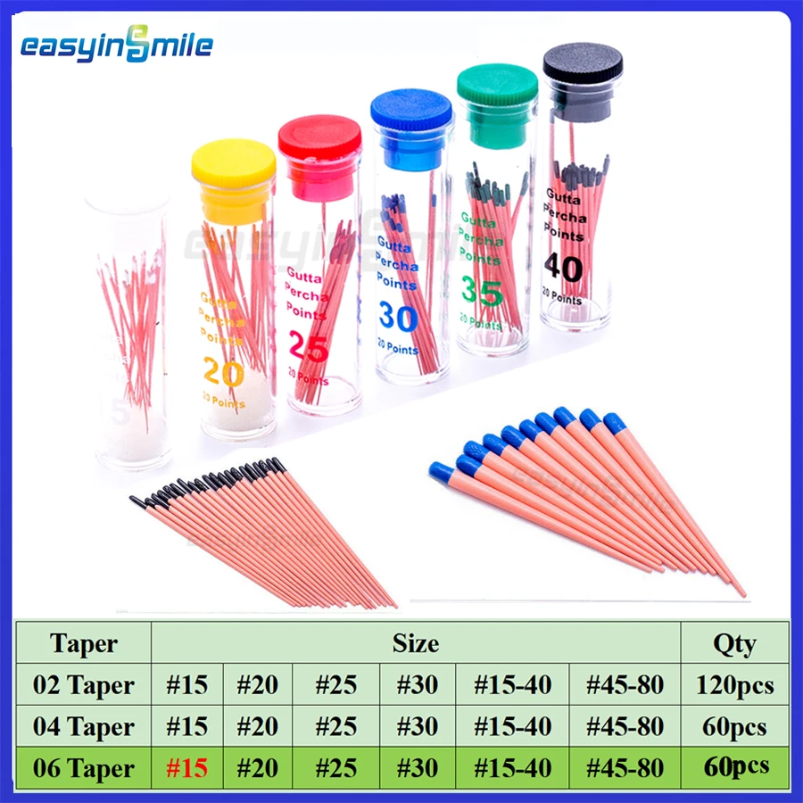 Easyinsmile Dental Endo Material Gutta Percha Root Points Endodontics Fiber Tips Dentistry GP Canal sealer 02 04 06 #15-40 F1-F3 1pc dental endo gutta percha cutter measuring ruler aluminum scale endodontic instruments easyinsmile