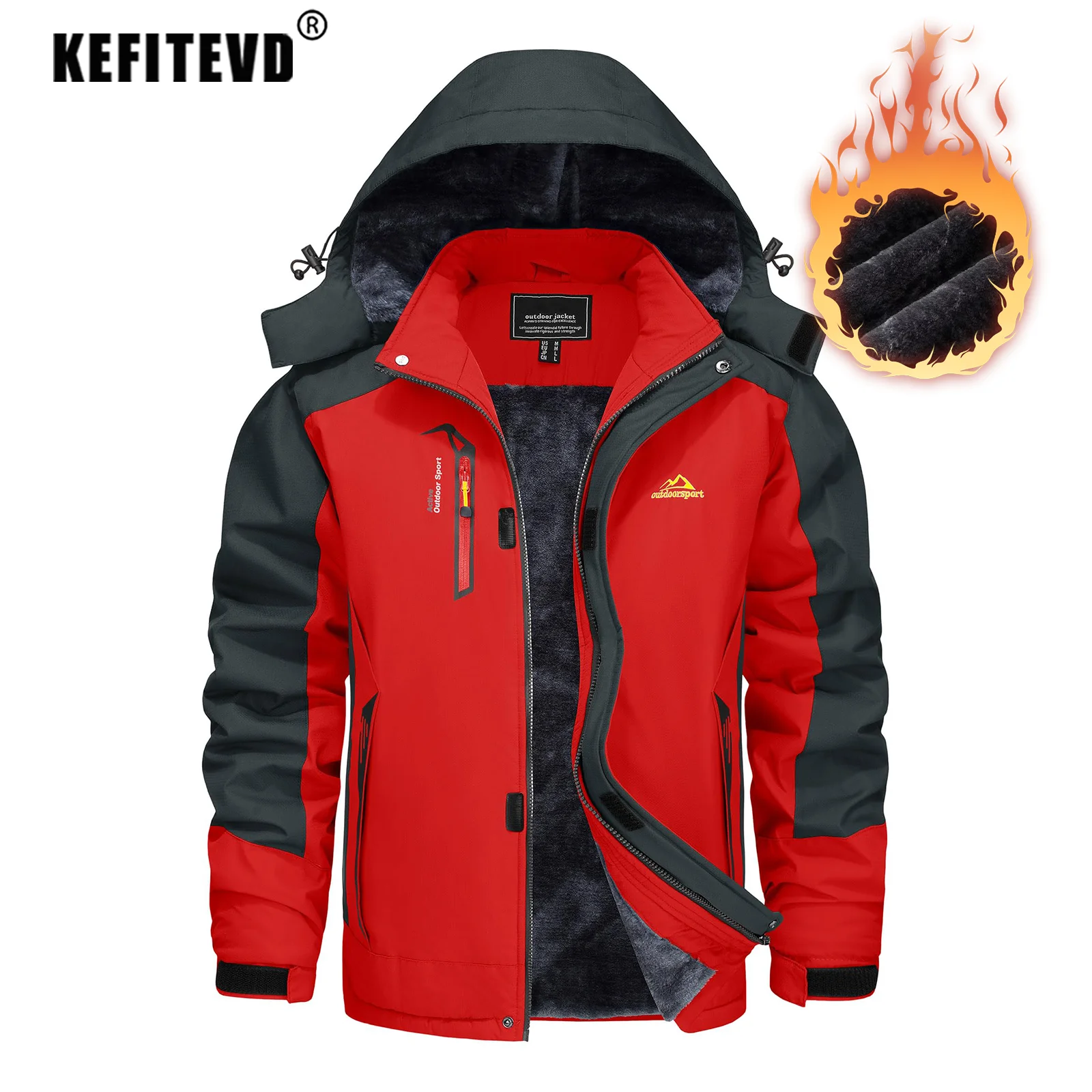 KEFITEVD Men's Winter Hiking Jacket Waterproof Thick Fleece
